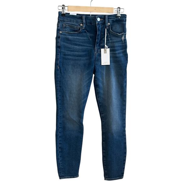 Good American Good Waist Cropped High Rise Skinny Jeans Blue Indigo 326 Sz 2/26 - Picture 2 of 7